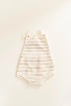 Knit Stripe Bubble Romper - Oatmilk & Mushroom