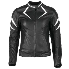 Ladies Black/White Super Speed D1 Perforated Motorcycle Leather Jacket