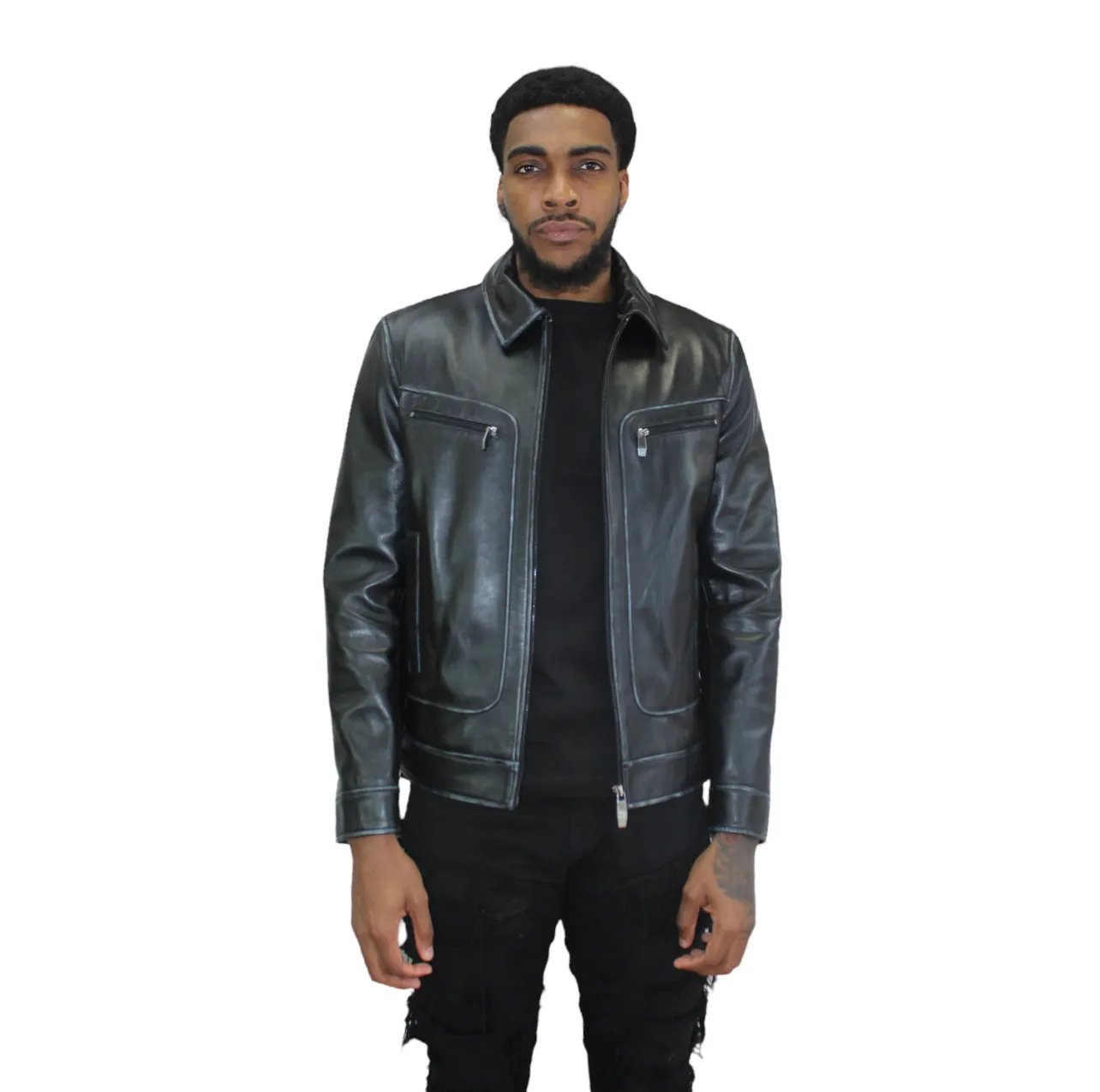 Leather Jacket with Double Zipper - Daniel's Leather