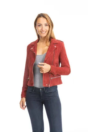 Leather jacket woman red perfecto style 101351