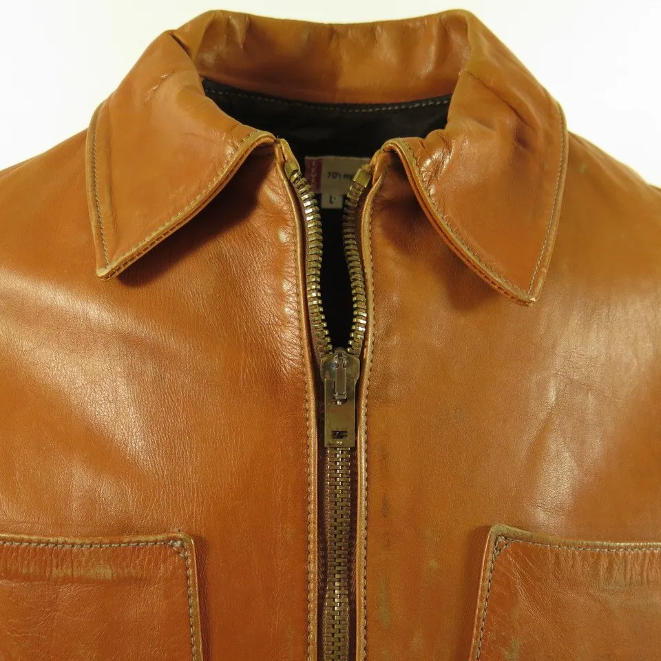 Levis 70s Replica Leather Jacket Mens L Brown Star Studded