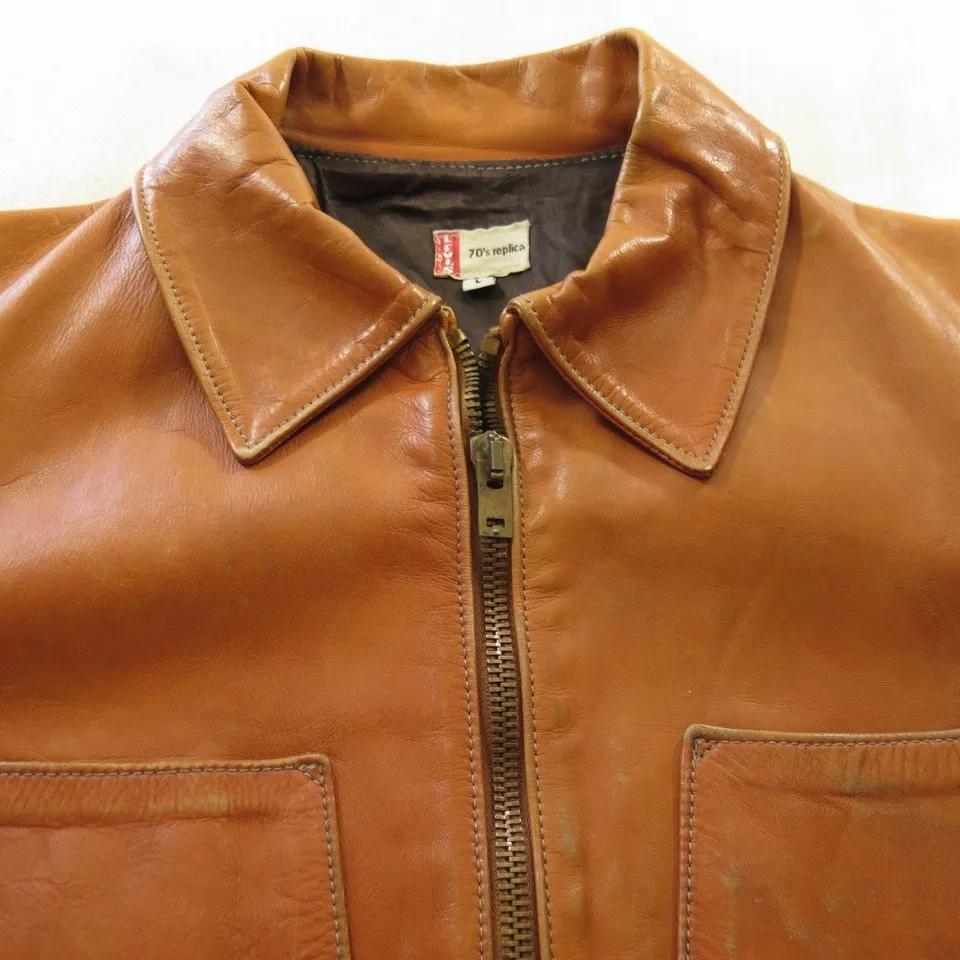 Levis 70s Replica Leather Jacket Mens L Brown Star Studded