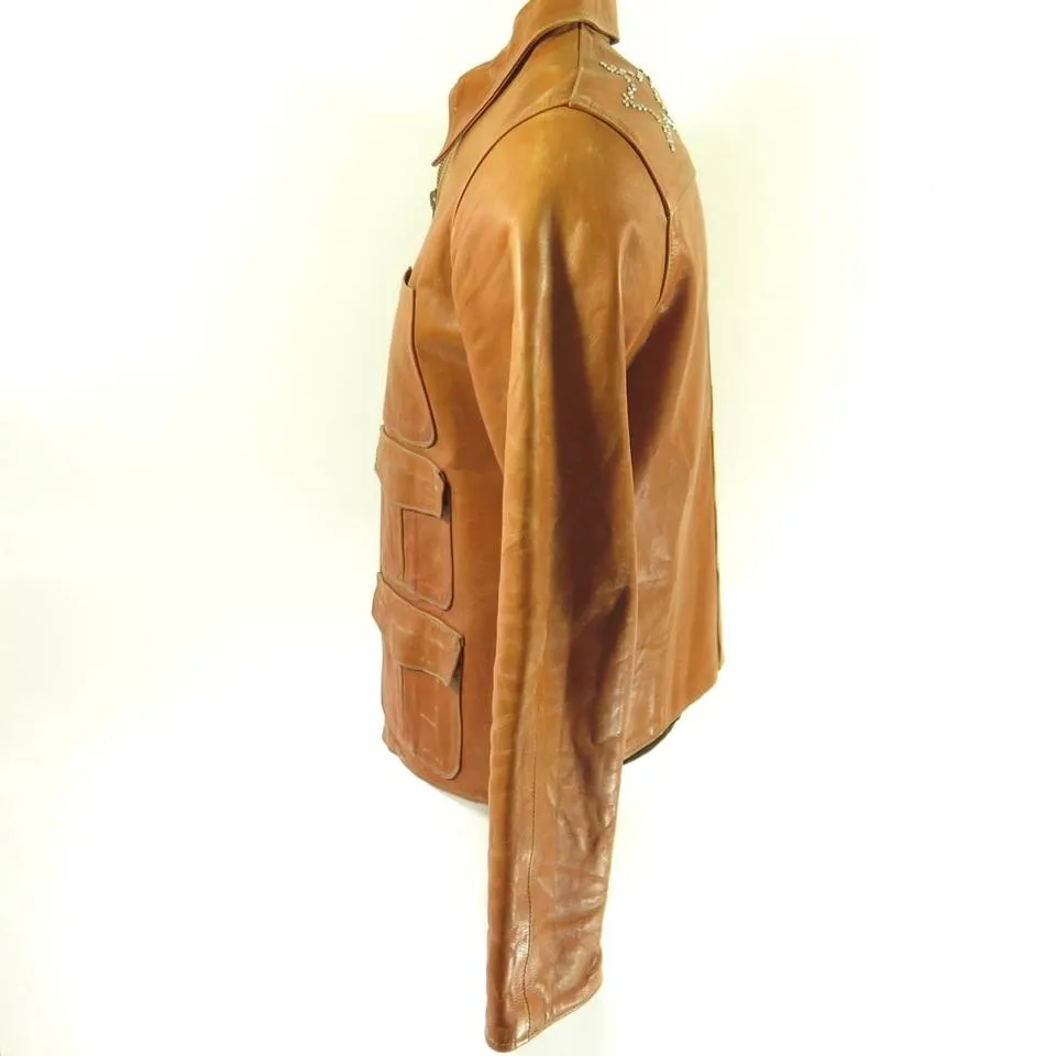 Levis 70s Replica Leather Jacket Mens L Brown Star Studded