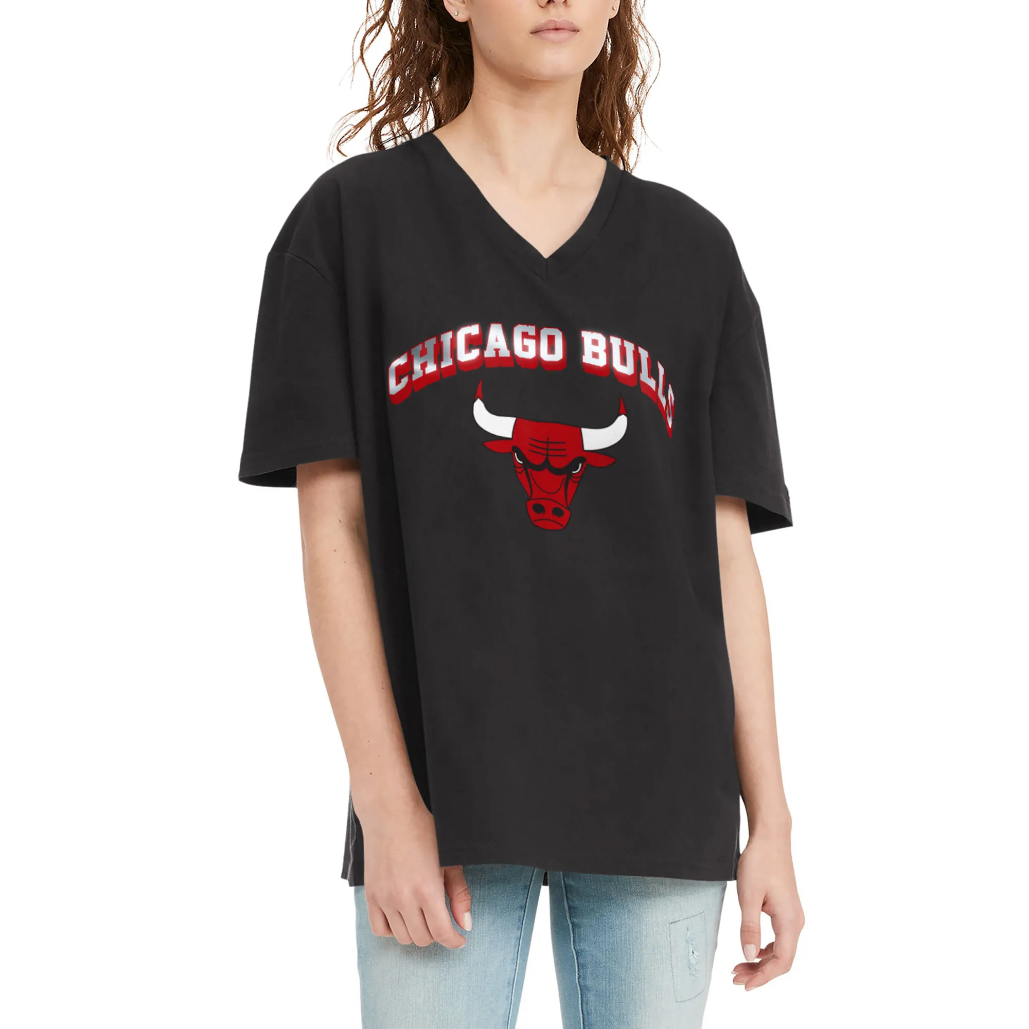 Lids Women's Tommy Jeans Black Chicago Bulls Ashley V-Neck T-Shirt