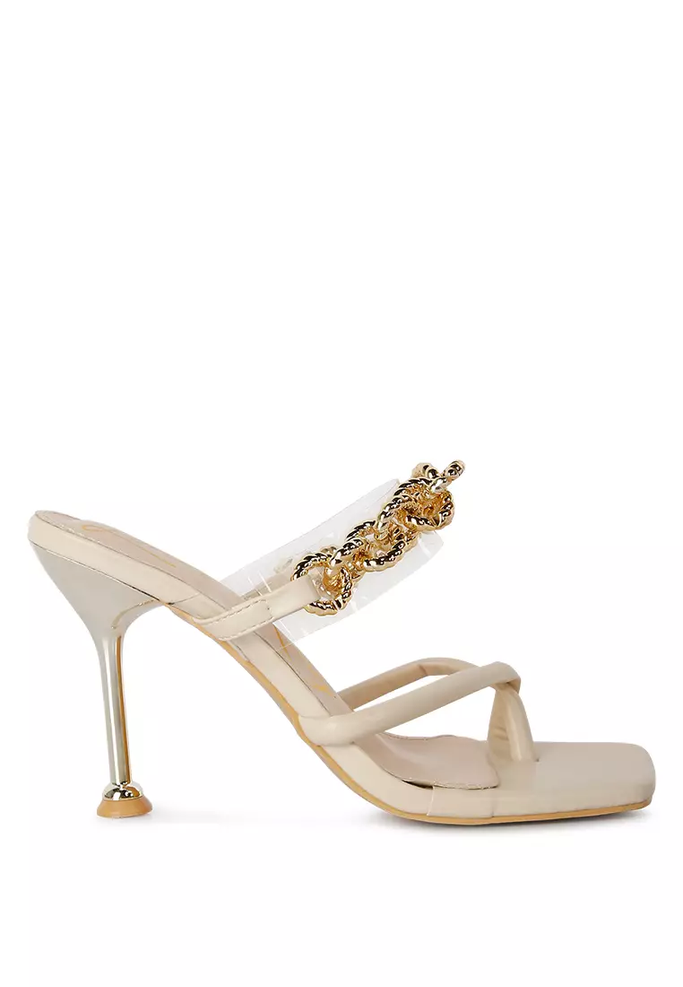 London Rag Latte Diamante Strap Heeled Sandals