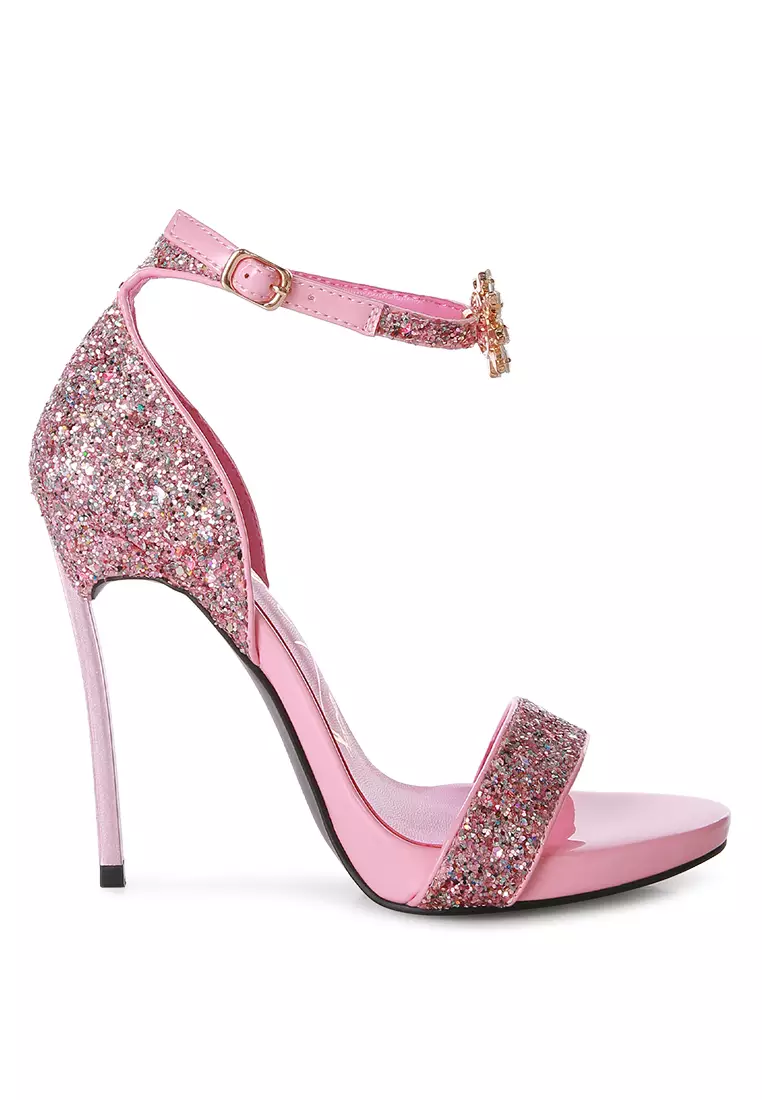 London Rag Pink High Heeled Glitter Sandals