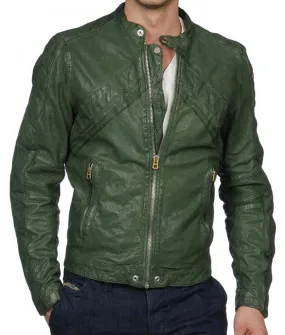 Men's Classic Green Leather Jacket | TLC