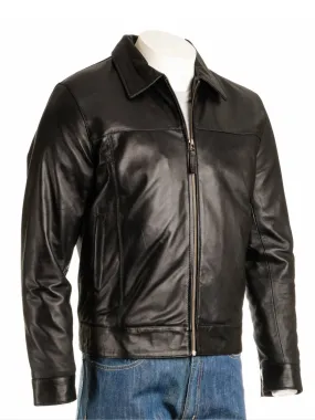 Men's Black Harrington Style Bomber Leather Jacket: Matias