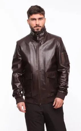 Men's brown leather jacket in \movy\ pilot style