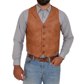 Mens Button Fastening Leather Waistcoat Nick Tan