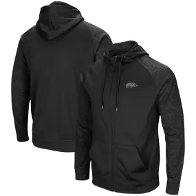 Men's Colosseum Black Arkansas Razorbacks Blackout 3.0 Tonal Raglan Full-Zip Hoodie