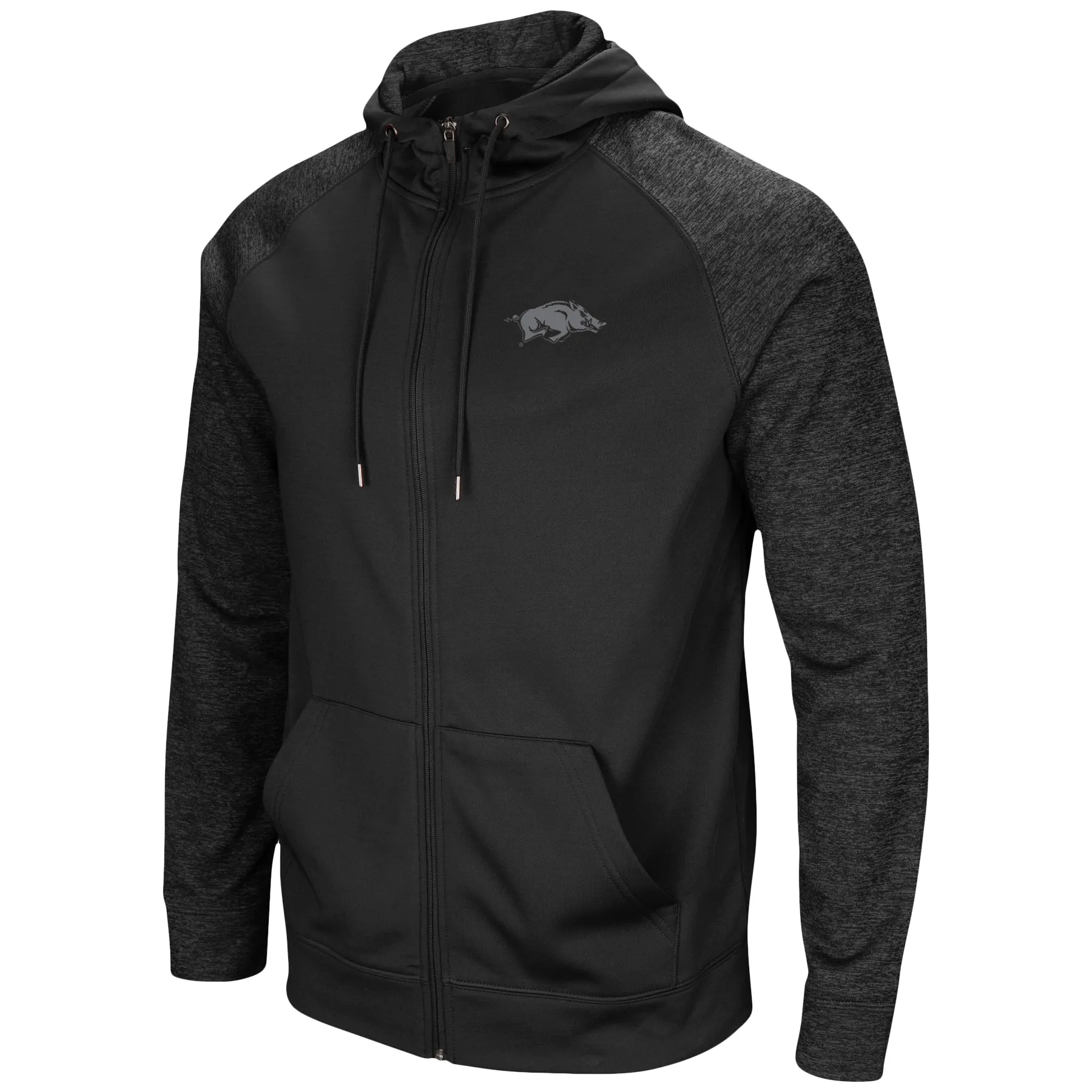 Men's Colosseum Black Arkansas Razorbacks Blackout 3.0 Tonal Raglan Full-Zip Hoodie