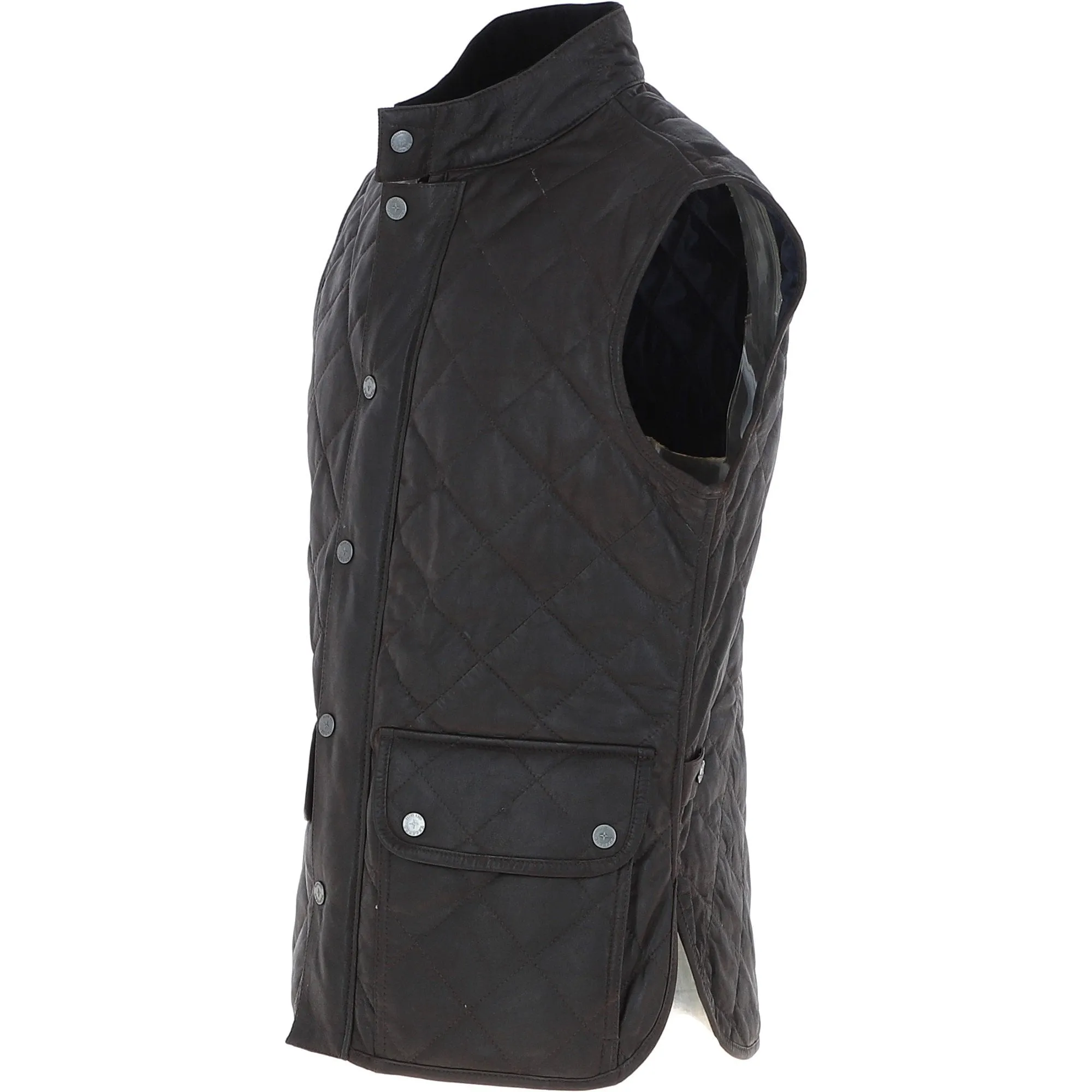 Mens Diamond Quilted Leather Gilet Brown : M-15 vest