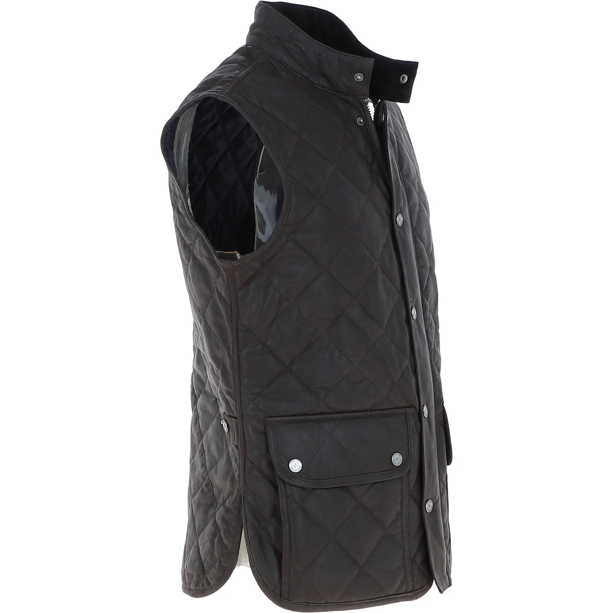 Mens Diamond Quilted Leather Gilet Brown : M-15 vest