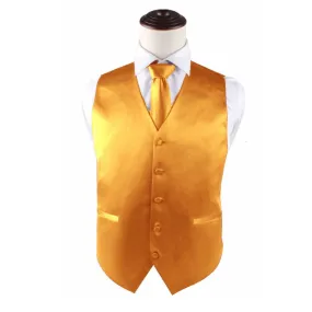 Mens Gold Plain Vest Waistcoat & Matching Neck Tie