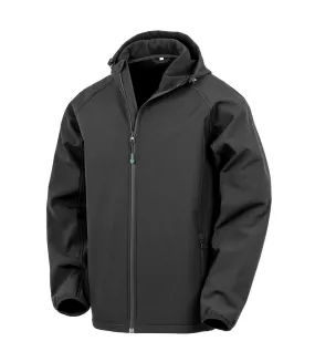 Mens hooded 3 layer printable soft shell jacket black Result Genuine Recycled