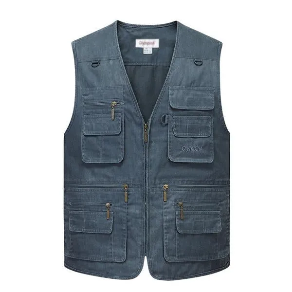 Men's Multi-pocket Fishing Washed Cotton Vest 53345762X