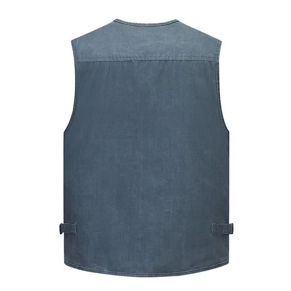 Men's Multi-pocket Fishing Washed Cotton Vest 53345762X