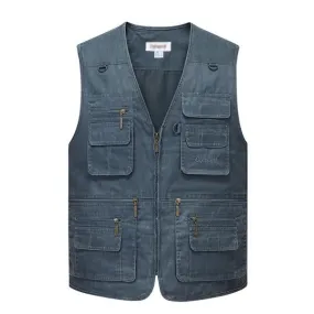 Men's Multi-pocket Fishing Washed Cotton Vest 53345762X