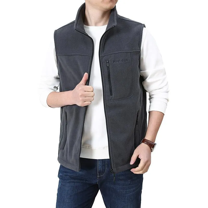 Men's Outdoor Solid Color Multi-Pocket Polar Fleece Vest 99394920Y