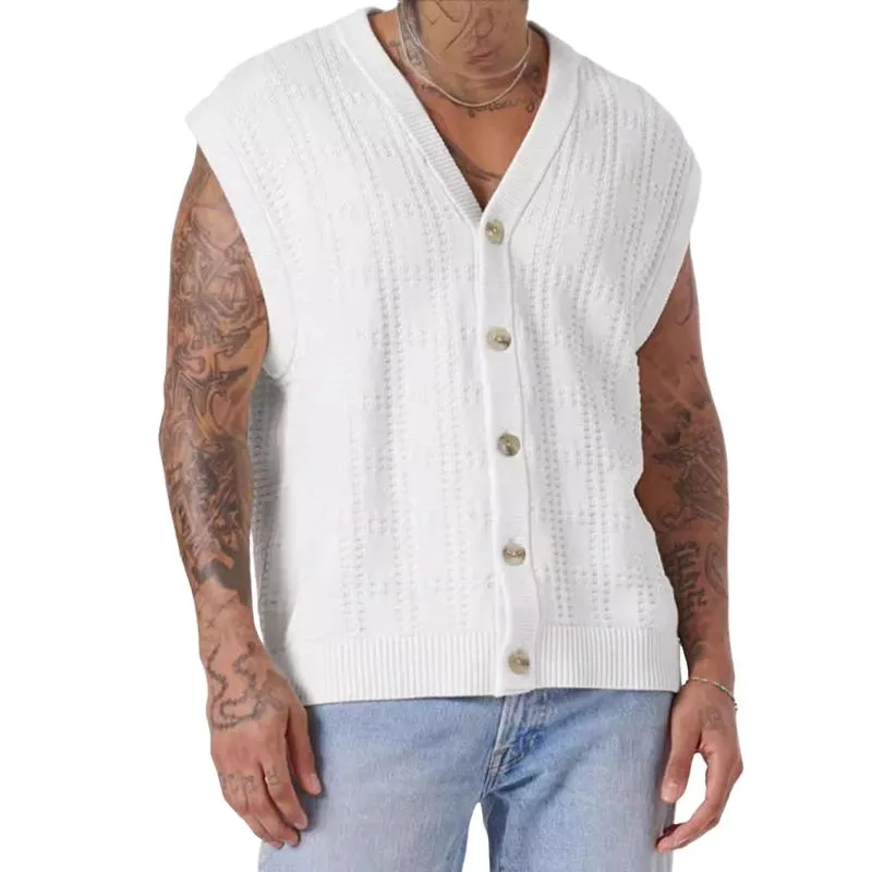 Men's Solid Color Loose Sleeveless Knitted Vest 85591341Y