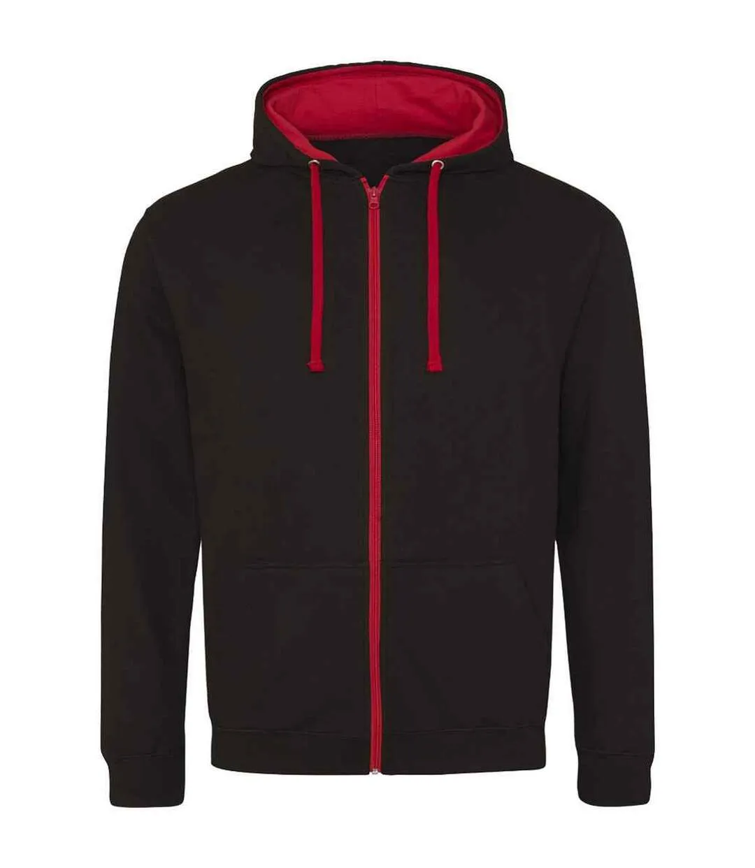 Mens varsity full zip hoodie jet black/fire red Awdis