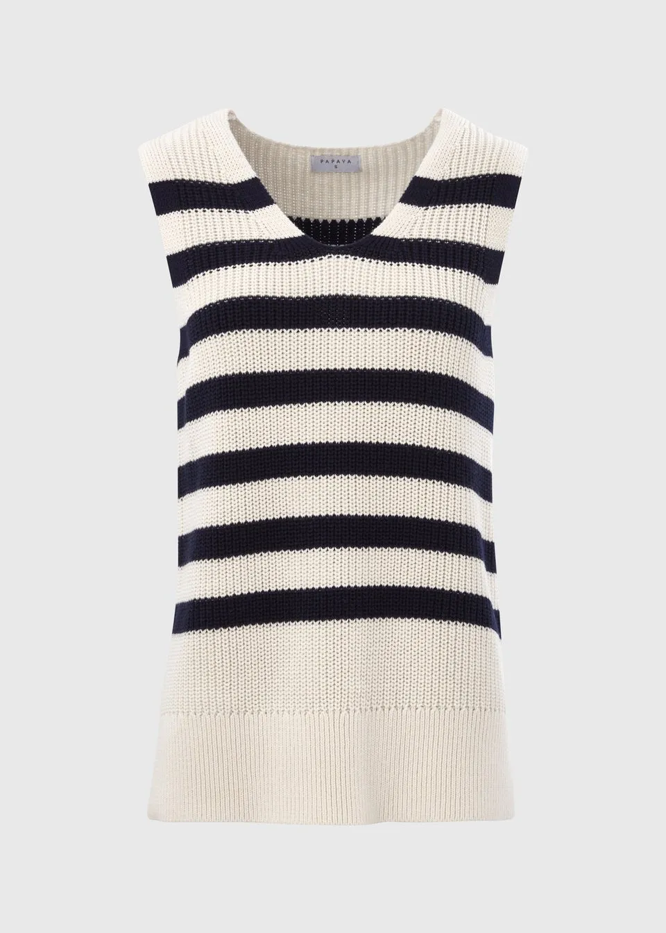 Navy Stripe Knitted V-Neck Vest