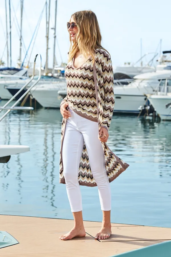 Neutral Metallic Chevron Print Knitted Vest Top