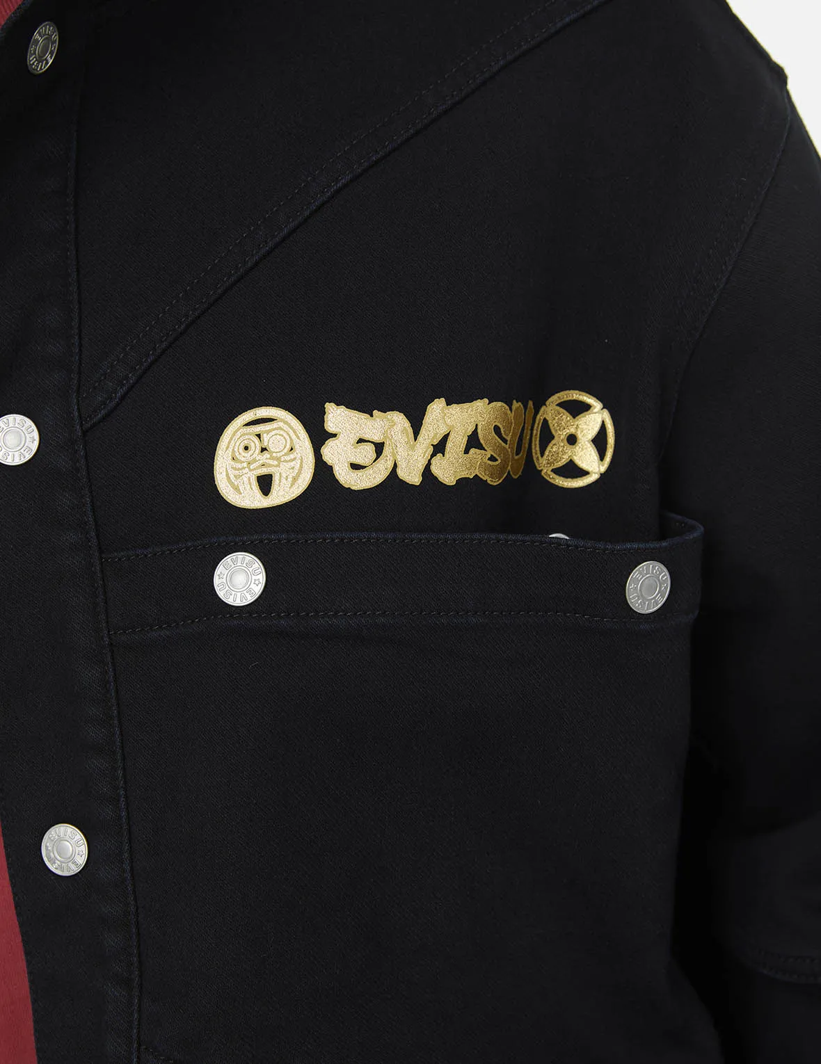 Ninja Daruma and Logo Print Regular Fit Hooded Denim Shirt Jacket