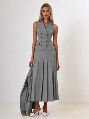 Office Two Piece Set For Women Double-breasted Lapel Vest And Pleated Long Skirt Summer Outfit 2025