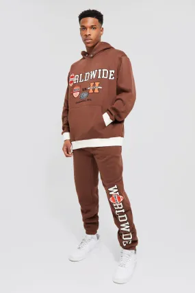 Oversized Badged Varsity Hooded Tracksuit