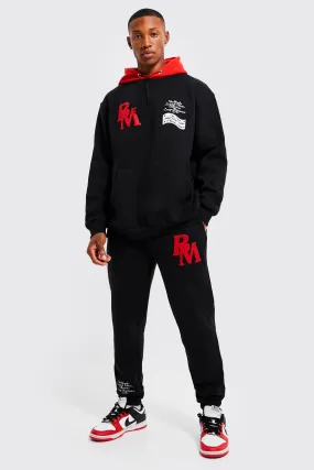 Oversized Bm Badge Varsity Hooded Tracksuit