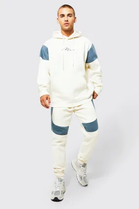 Oversized Man Colour Block Hooded Tracksuit