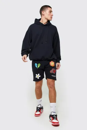 Oversized Multi Print Hooded Short Tracksuit