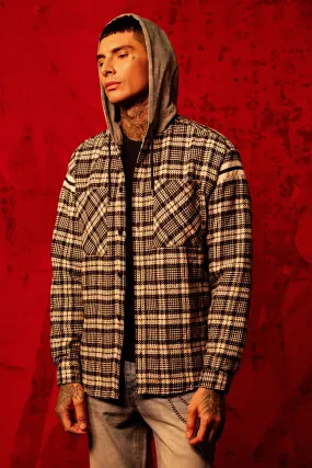 Oversized Quilted Check Hooded Shirt