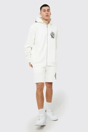 Oversized Skull Zip Hooded Short Tracksuit