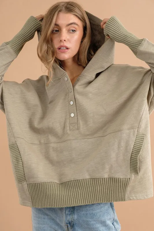 Oversized Snap Up Hooded Pullover