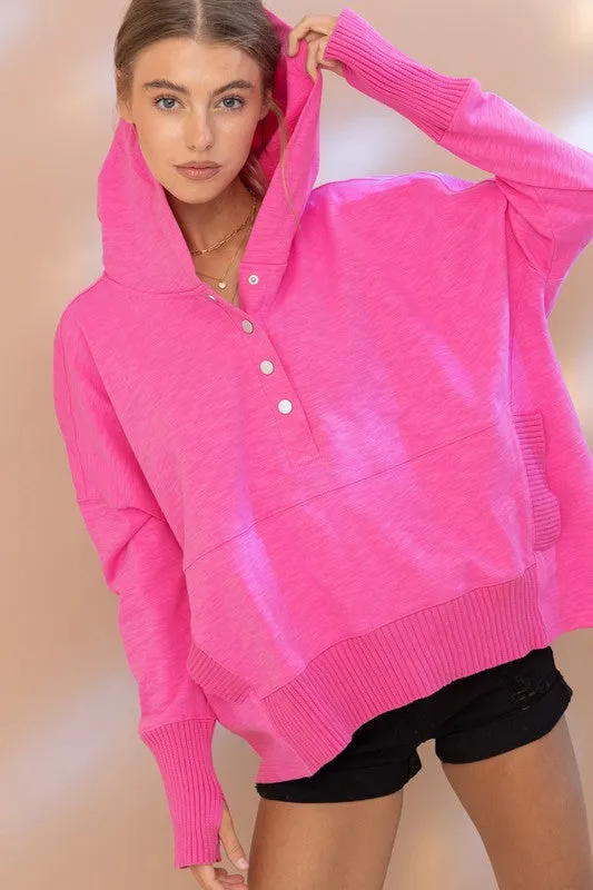 Oversized Snap Up Hooded Pullover