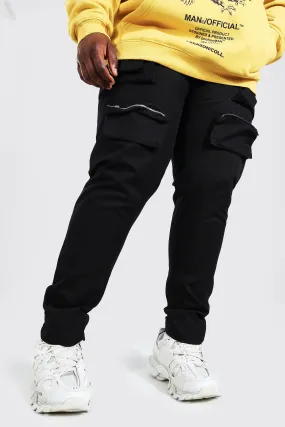 Plus Size Multi Pocket Woven Cargo Joggers | boohooMAN UK