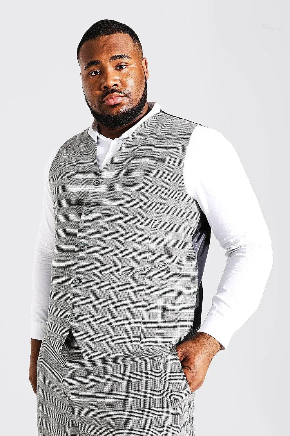 Plus Size Slim Fit Grey Waistcoat