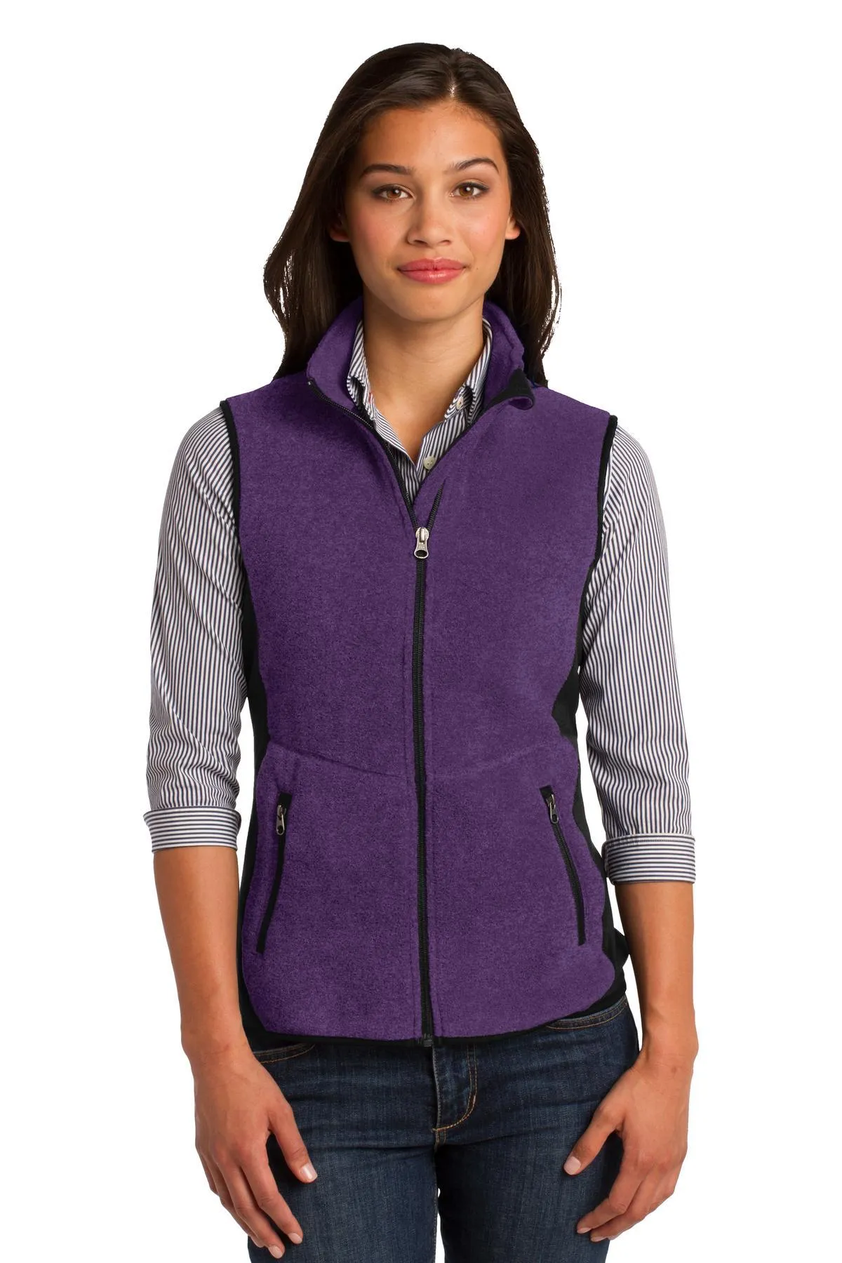 Port Authority Ladies R-Tek Pro Fleece Full-Zip Vest L228 Purple Heather/ Black