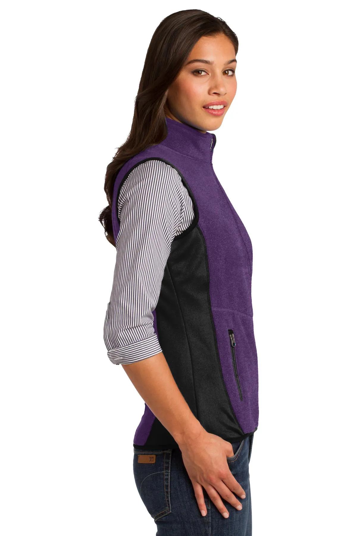 Port Authority Ladies R-Tek Pro Fleece Full-Zip Vest L228 Purple Heather/ Black