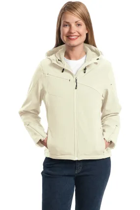 Port Authority Ladies Textured Hooded Soft Shell Jacket L706 Chalk White/Charcoal