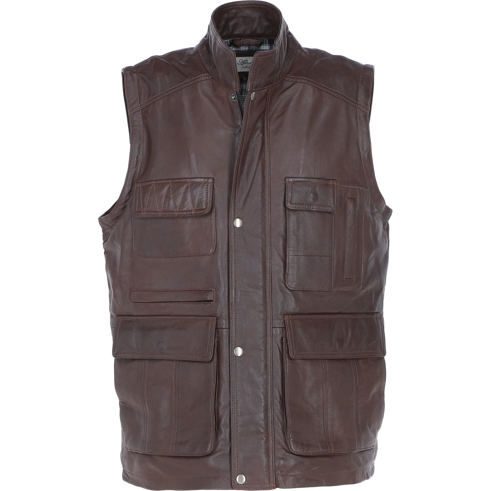 Premium Men's Light Brown Leather Utility Vest with Multiple Pockets: friends