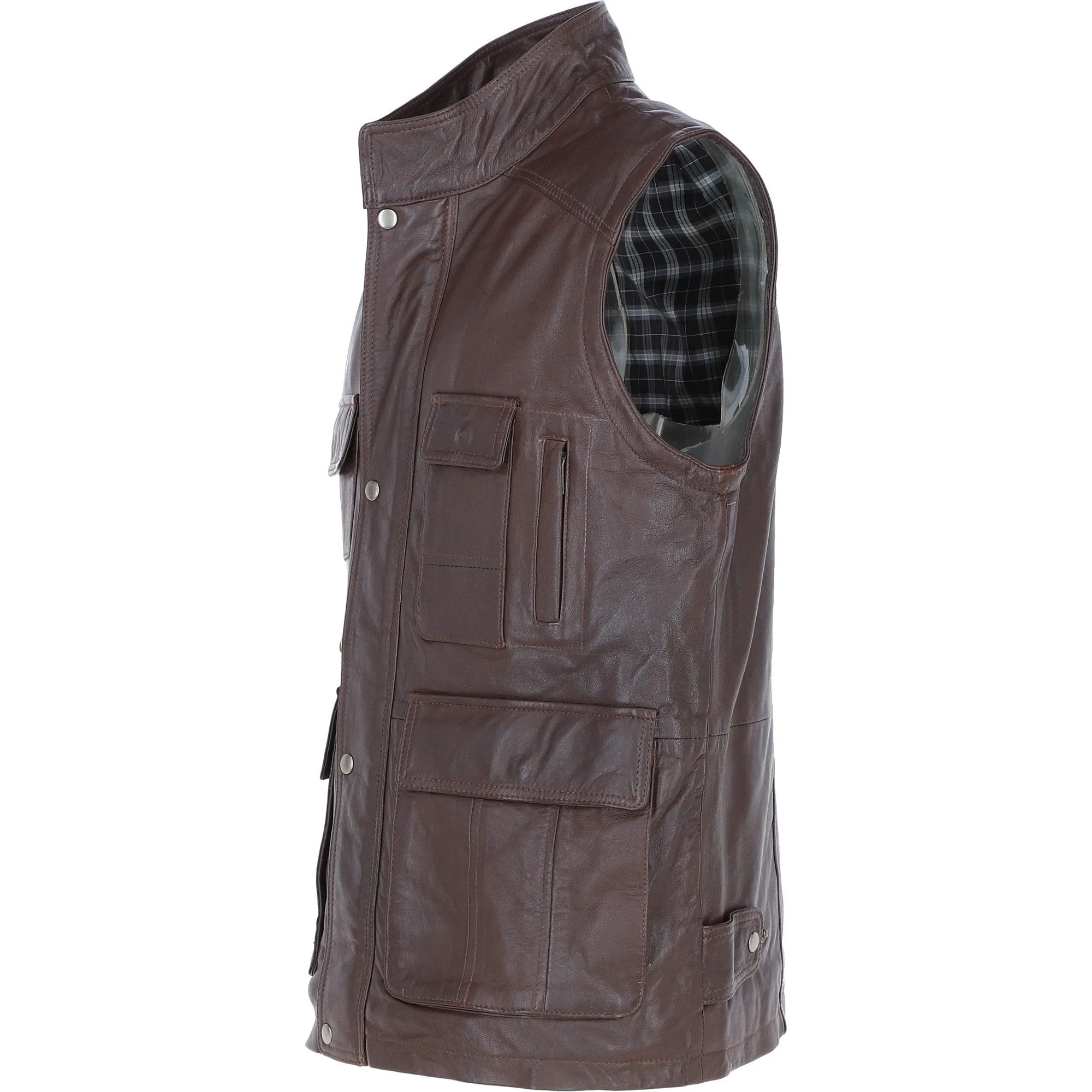 Premium Men's Light Brown Leather Utility Vest with Multiple Pockets: friends