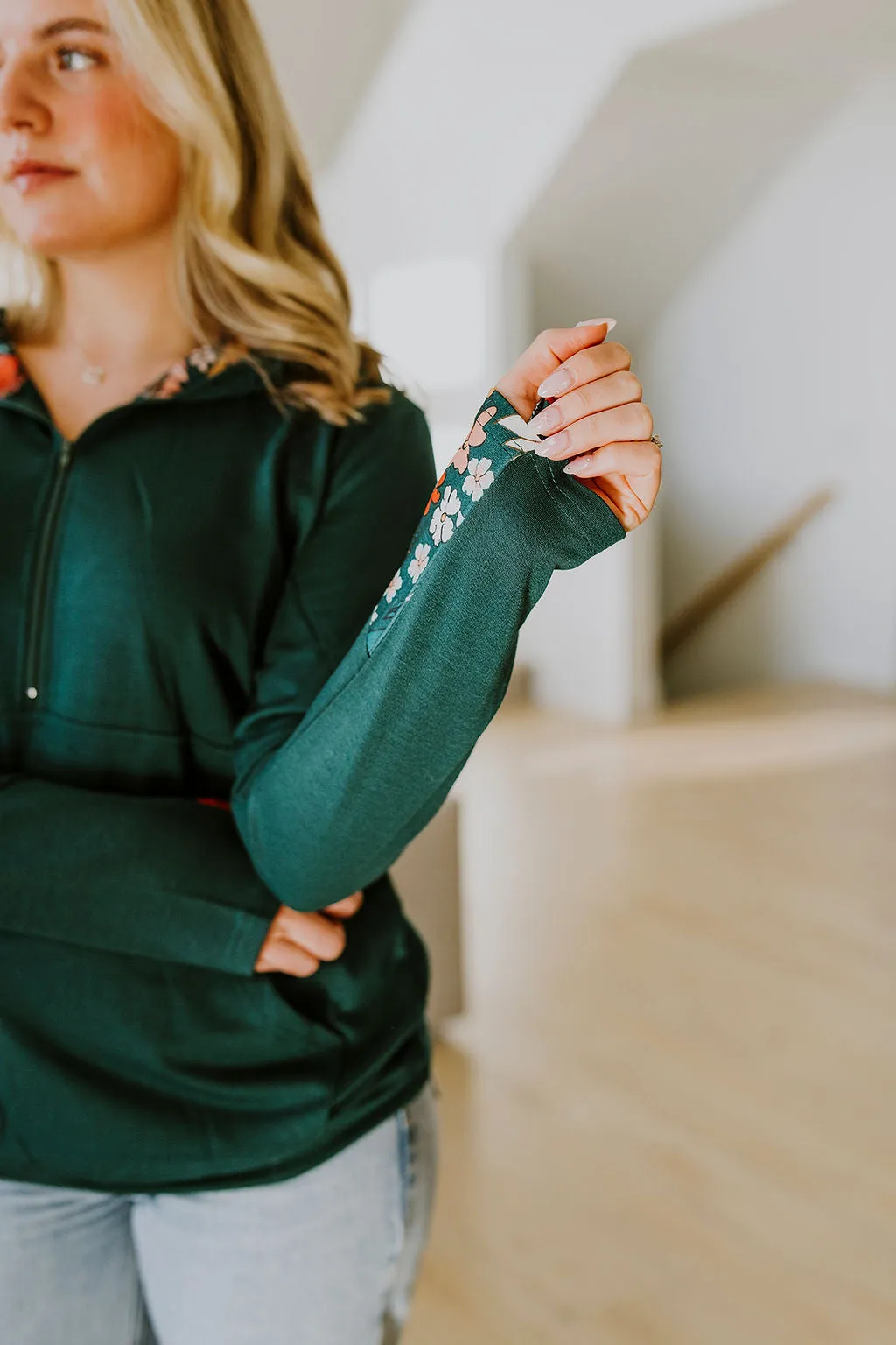 PREORDER Half Zip Hoodie | GREEN Boho Garden - shipping mid September