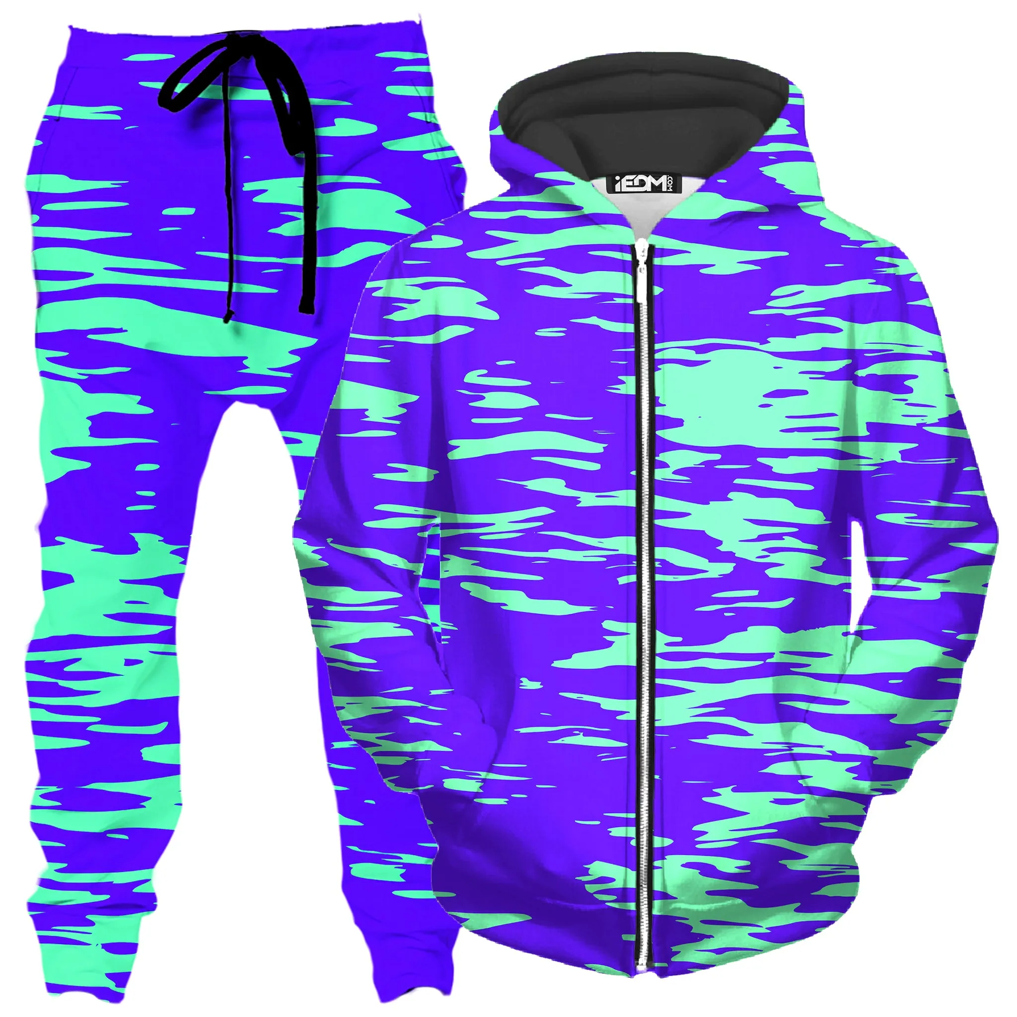 Purple Mint Rave Zebra Stripe Zip-Up Hoodie and Joggers Combo