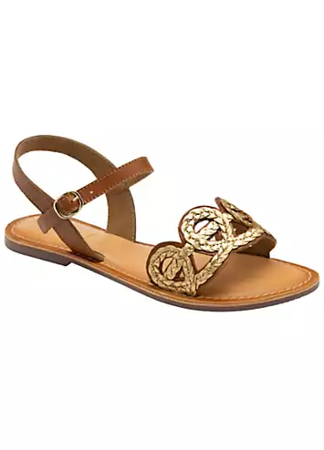 Ravel Tan/Gold Leather Lauder Sandals | Grattan