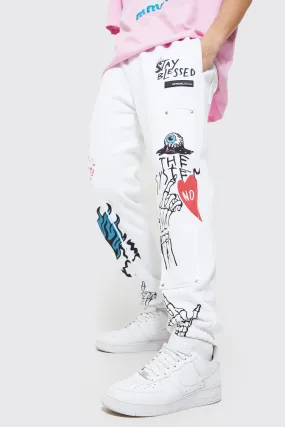 Regular Fit Graffiti Worker Patch Joggers | boohooMAN UK