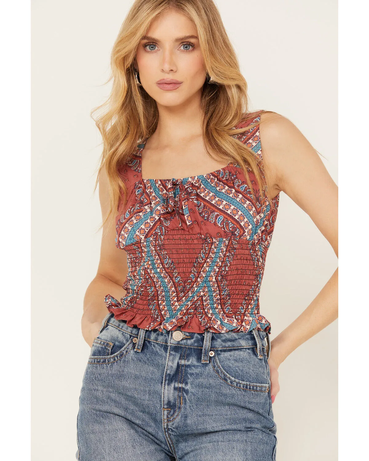 Rock & Roll Denim Women's Bandana Print Sleeveless Top